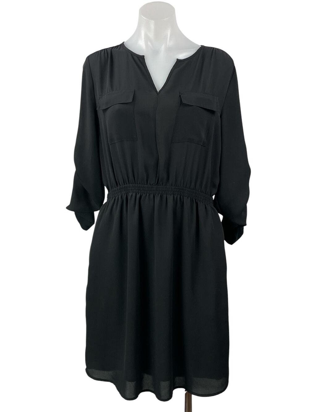 Mossimo Black 3/4 Sleeve Roll Tab Pocket Elastic Waist Mini Shirt Dress Size M